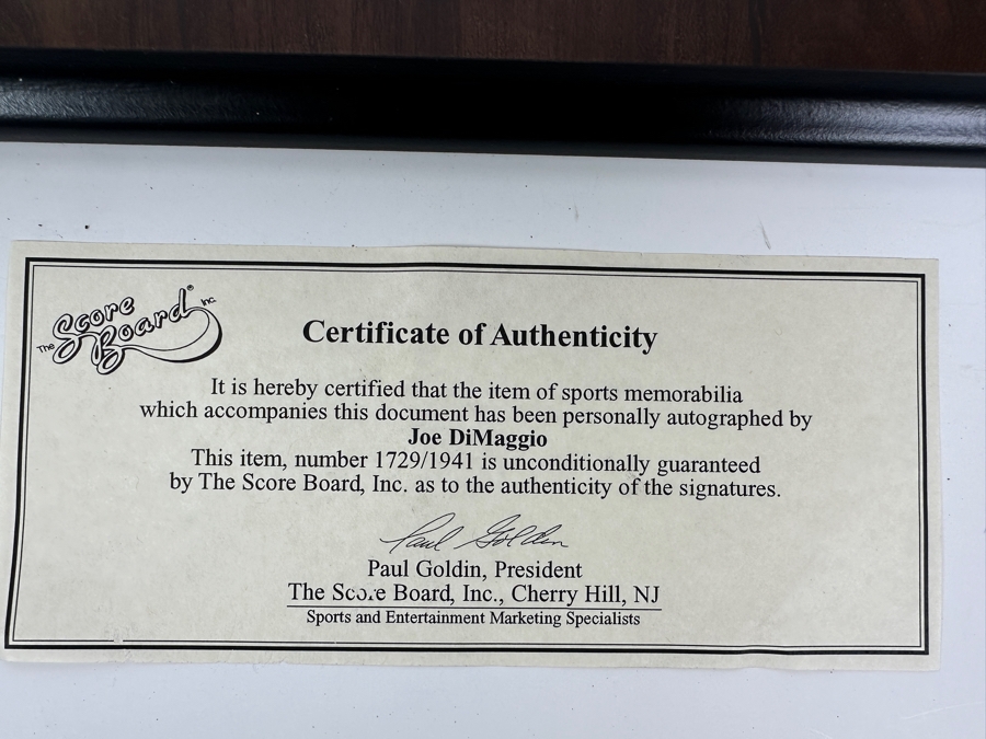 Joe DiMaggio Autographed 8 X 10 Photo Collage Limited Edition 1729 Of 1941 With C.O.A. From Score Board Paul Goldin 12 X 15 [Photo 6]