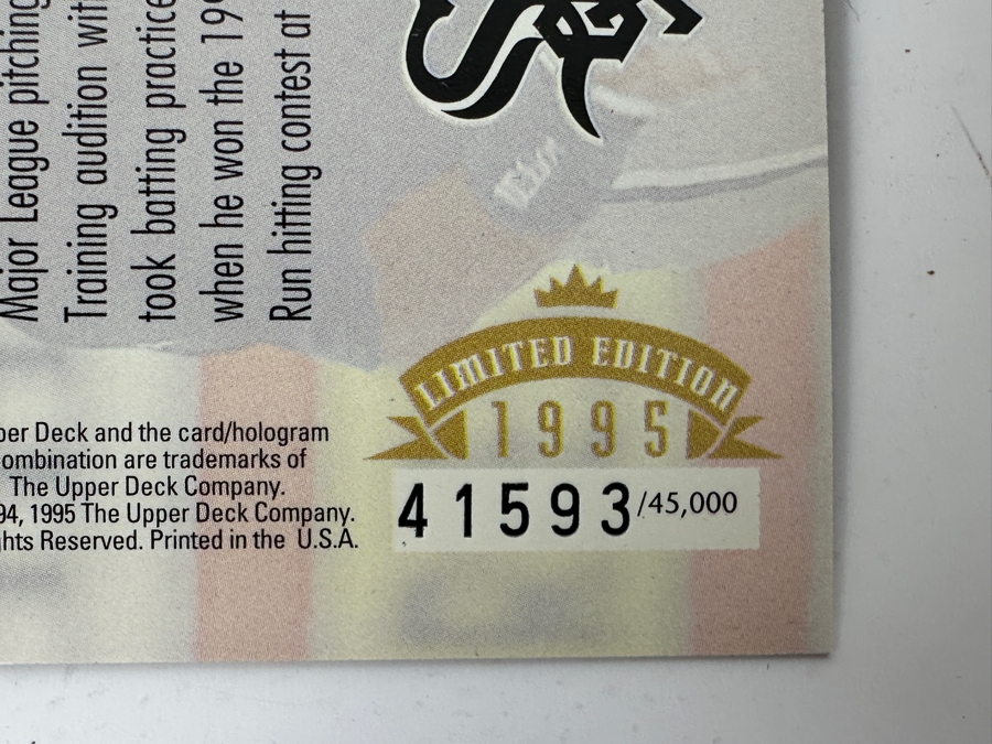 Limited Edition 1995 Upper Deck Oversized Michael Jordan Chicago White Sox Rookie MLB Baseball Card Numbered 41,593 Of 45,000 [Photo 3]