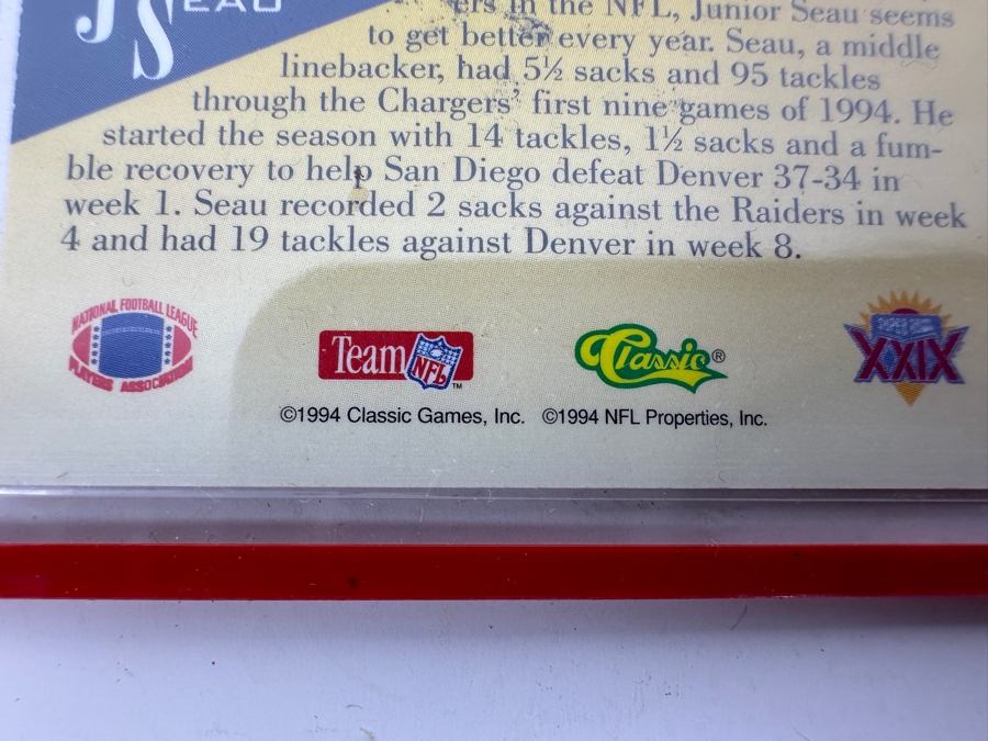 Junior Seau Signed NFL San Diego Chargers Football Card 1994 Classic Games, Inc. [Photo 6]