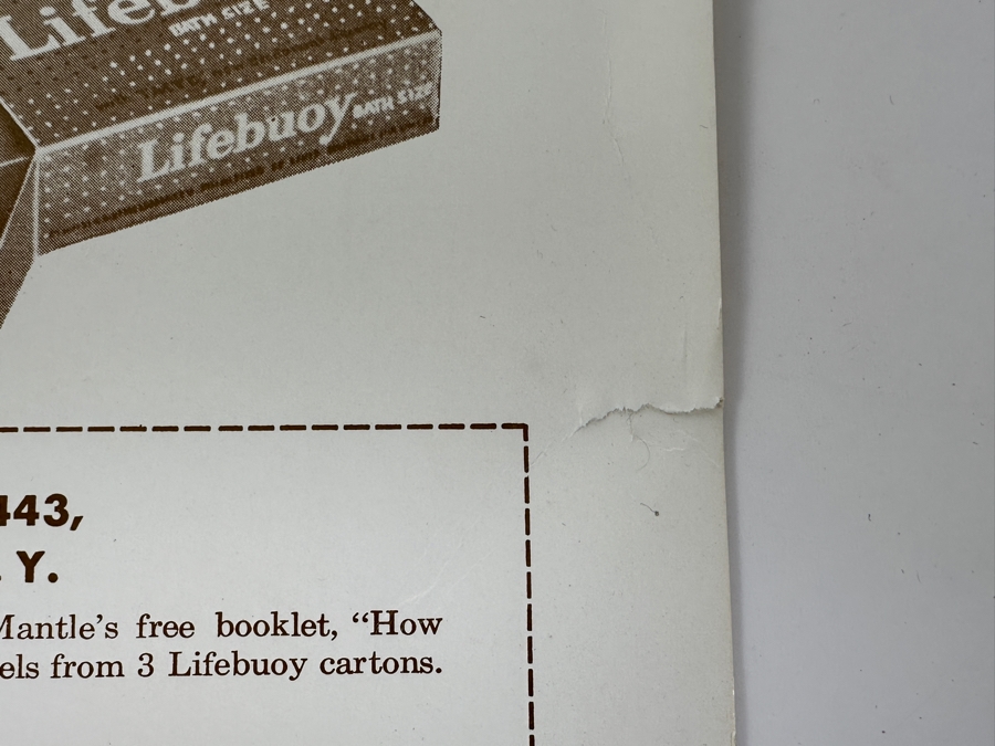 Vintage Cardboard Lifebuoy Soap Mickey Mantle No. 7 Autographed Advertisement 11 X 14 [Photo 6]