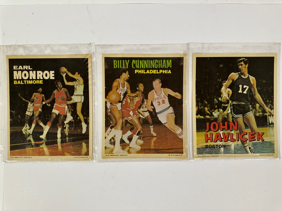 1968 TCG Topps Chewing Gum NBA 8 X 10 Posters Prints: Earl Monroe, Billy Cunningham & John Havlicek