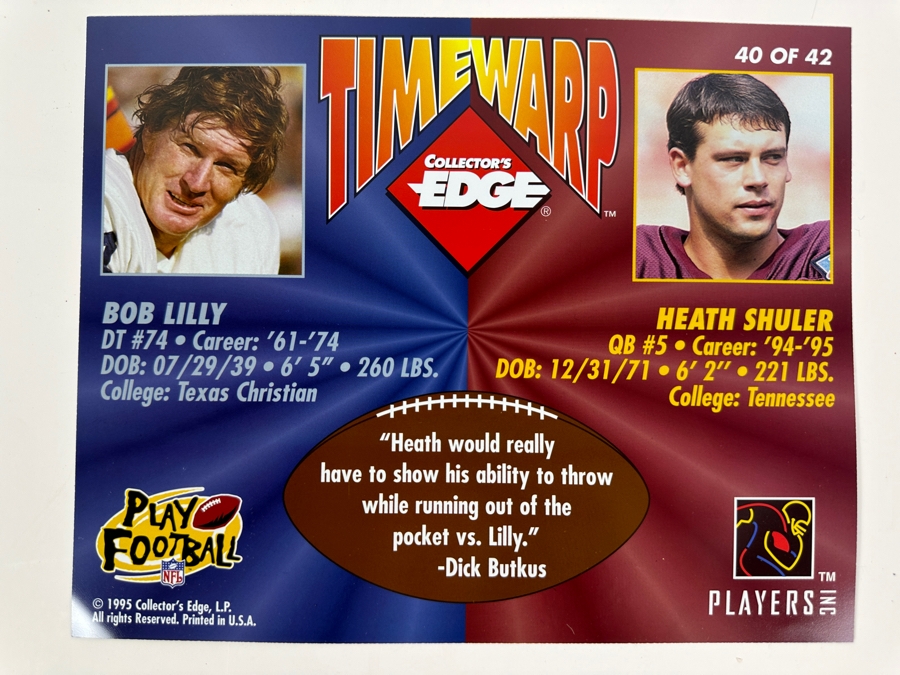 Bob Lilly Autographed Limited Edition Giant Time Warp Card #40 With COA Collector's Edge Of Tennessee 8 X 10 [Photo 8]