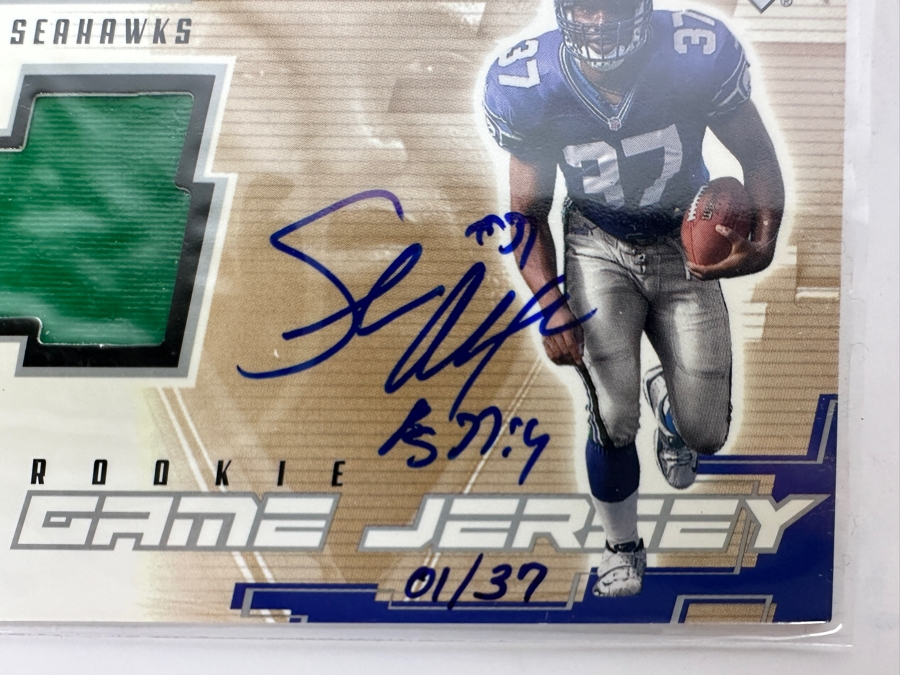 Upper Deck 2000 Shaun Alexander Seattle Seahawks Autographed With Game-Used Jersey Football Card Limited Edition 1 Of 37 [Photo 2]