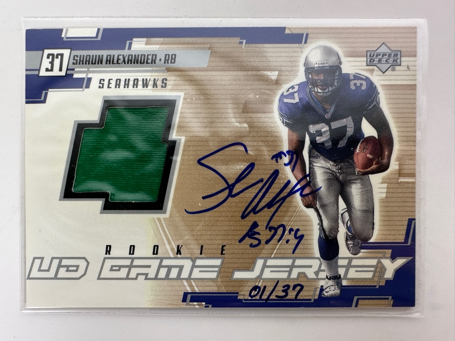 Upper Deck 2000 Shaun Alexander Seattle Seahawks Autographed With Game-Used Jersey Football Card Limited Edition 1 Of 37