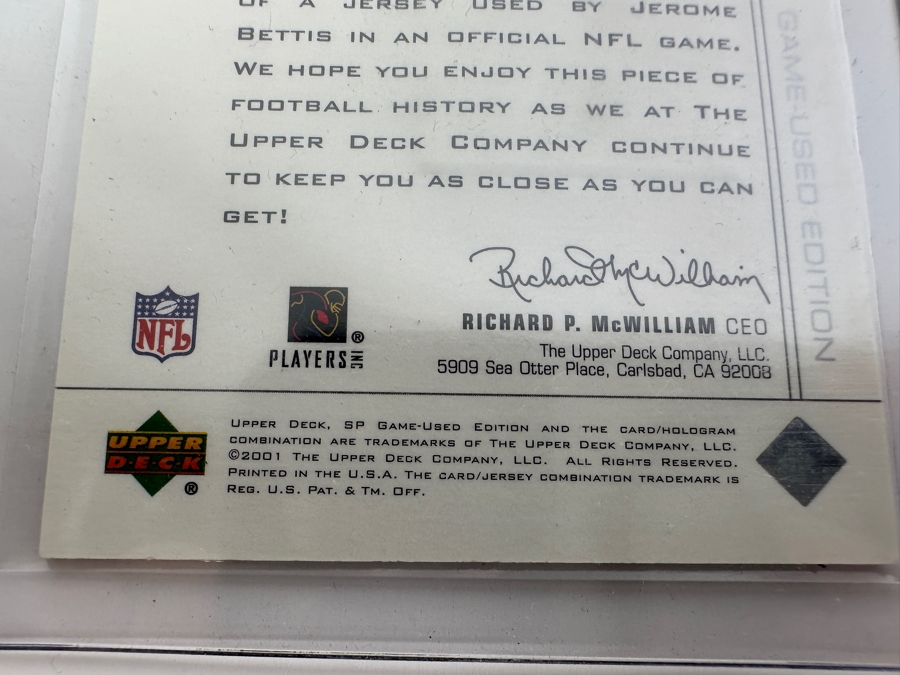 Upper Deck SP 2001 Jerome Bettis Pittsburgh Steelers Game-Used Jersey Football Card [Photo 4]