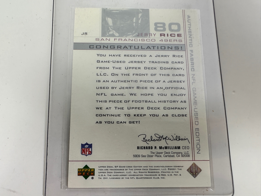Upper Deck SP 2001 Jerry Rice San Francisco 49ers Game-Used Jersey Football Card [Photo 3]