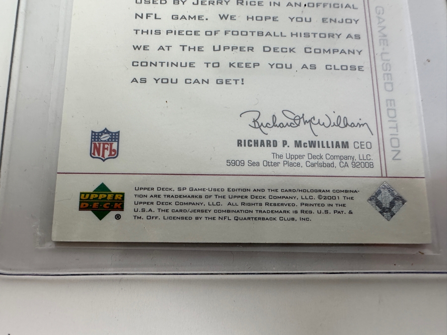Upper Deck SP 2001 Jerry Rice San Francisco 49ers Game-Used Jersey Football Card [Photo 4]