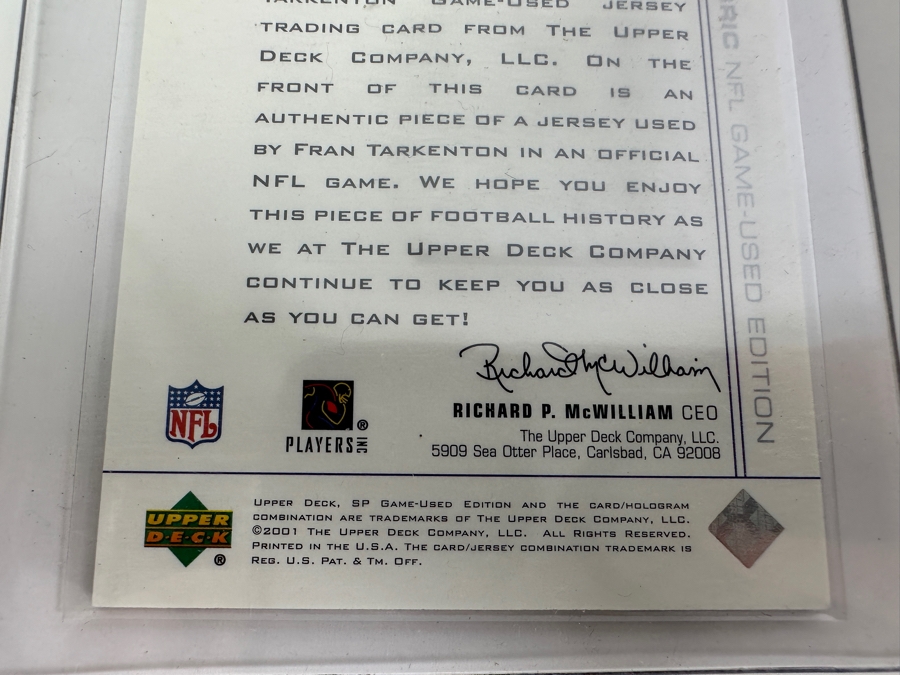 Upper Deck SP 2001 Fran Tarkenton Minnesota Vikings Game-Used Jersey Football Card [Photo 4]