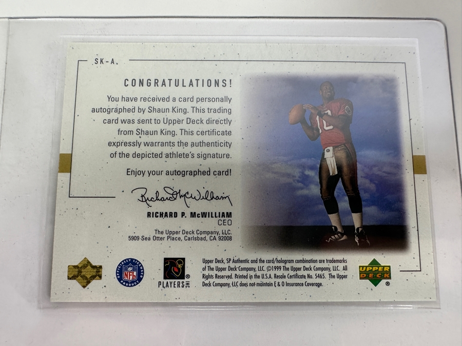 Upper Deck SP 1999 Shaun King Autographed Tampa Bay Buccaneers Football Card [Photo 3]
