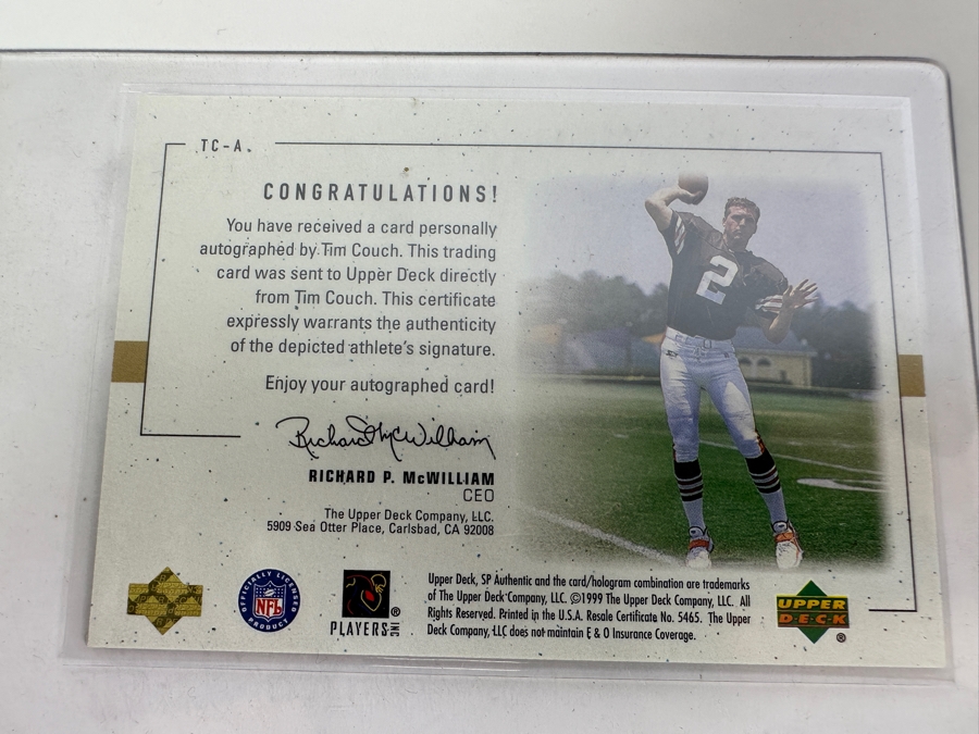 Upper Deck SP 1999 Tim Couch Autographed Cleveland Browns Football Card [Photo 4]