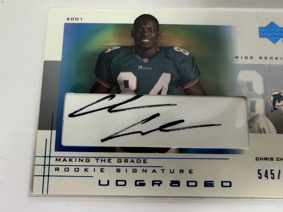 Upper Deck 2001 Chris Chambers Autographed Miami Dolphins Limited Edition Football Card Numbered 545 Of 750 [Photo 2]