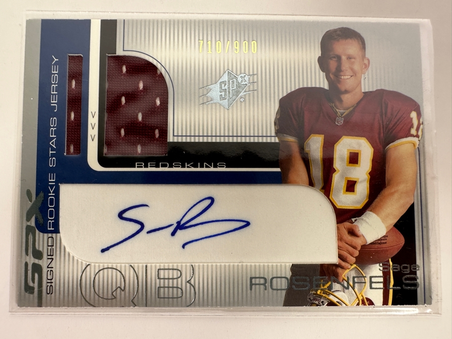 Upper Deck SP 2001 Sage Rosenfels Autographed Rookie Washington Redskins Game-Used Jersey Limited Edition Football Card Numbered 710 Of 900 [Photo 1]