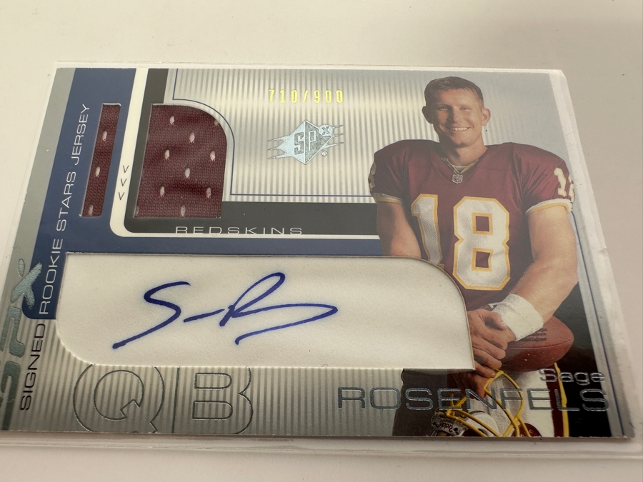 Upper Deck SP 2001 Sage Rosenfels Autographed Rookie Washington Redskins Game-Used Jersey Limited Edition Football Card Numbered 710 Of 900 [Photo 4]