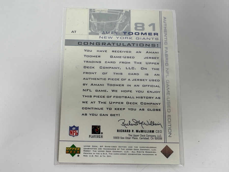 Upper Deck SP 2001 Amani Toomer New York Giants Game-Used Jersey Football Card [Photo 3]