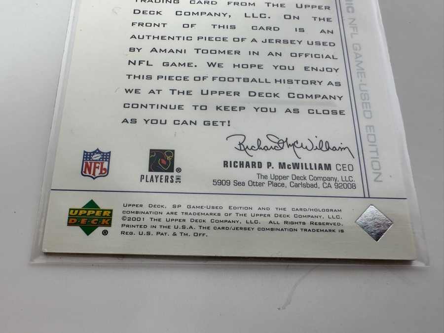 Upper Deck SP 2001 Amani Toomer New York Giants Game-Used Jersey Football Card [Photo 4]