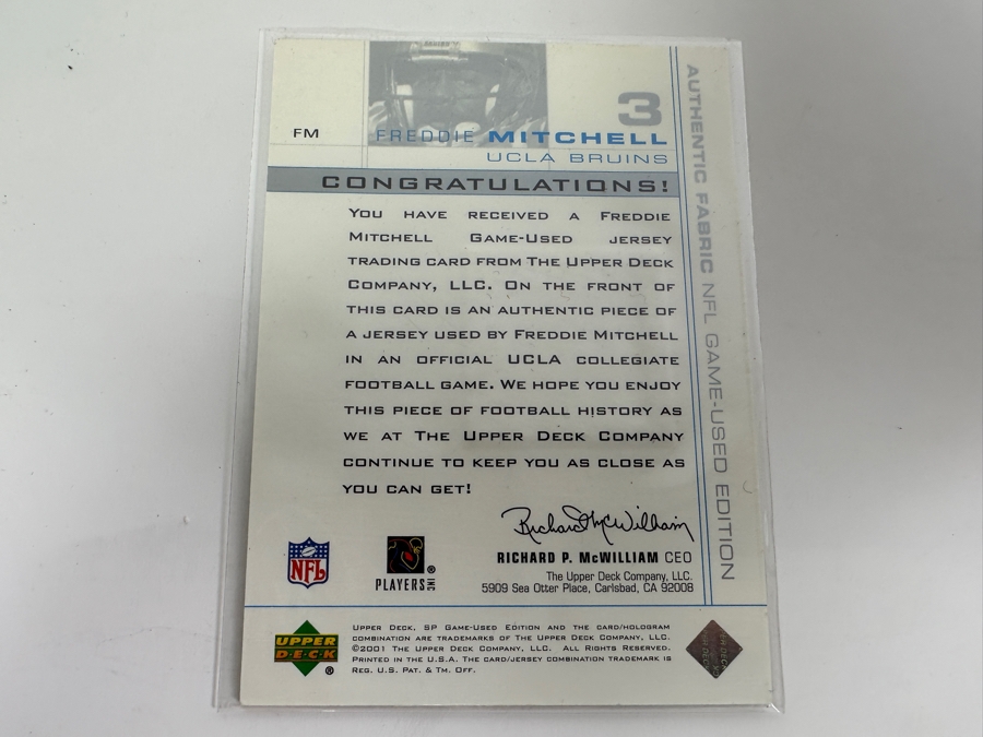 Upper Deck SP 2001 Freddie Mitchell UCLA Game-Used Jersey Football Card [Photo 3]