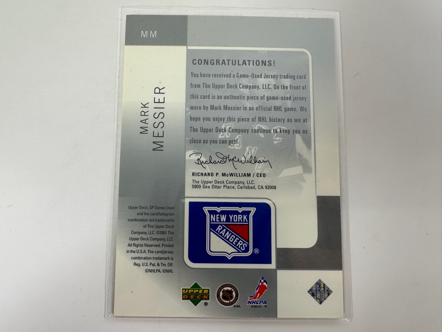 Upper Deck SP 2001 Mark Messier New York Rangers Game-Used Jersey Limited Edition Hockey Card Numbered 68 Of 350 [Photo 2]