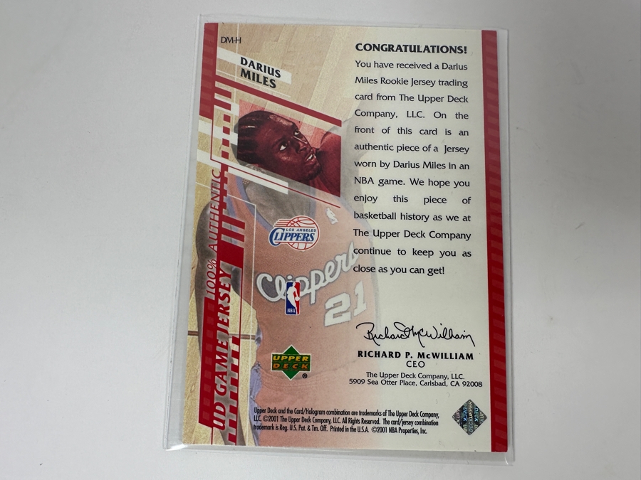 Upper Deck 2001 Darius Miles Rookie Los Angeles Clippers Game-Used Jersey NBA Basketball Card [Photo 2]