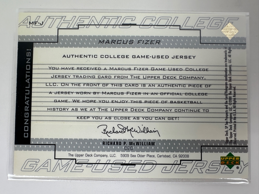 Upper Deck 2000 Marcus Fizer Game-Used Iowa State Jersey Basketball Card [Photo 2]