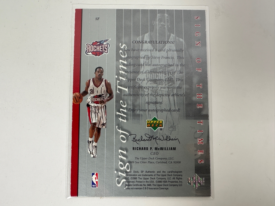 Upper Deck SP 2000 Steve Francis Autographed Houston Rockets NBA Basketball Card [Photo 3]