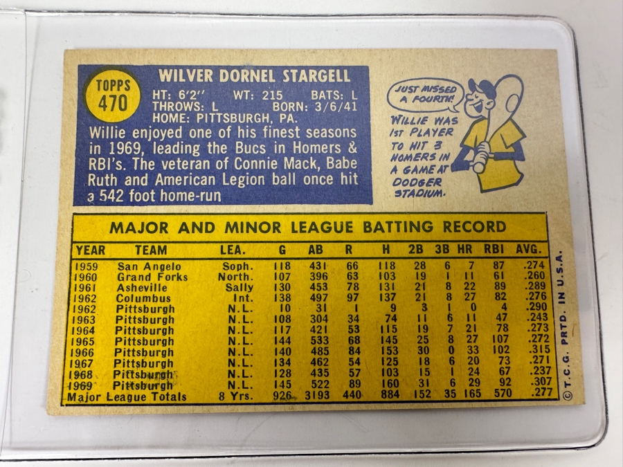 1970 Topps #470 Willie Stargell Baseball Card [Photo 2]