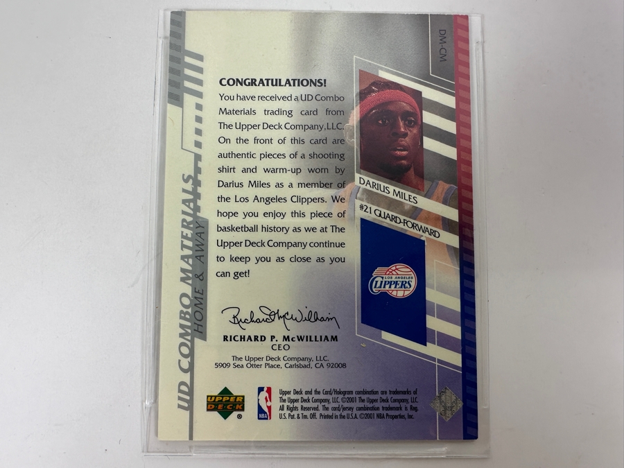 Upper Deck 2001 Darius Miles LA Clippers Shooting Shirt & Warm-Up Worn Items NBA Basketball Card [Photo 2]