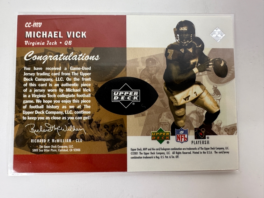 Upper Deck MVP 2001 Campus Classics Michael Vick Virginia Tech Game-Used Jersey Football Card [Photo 2]