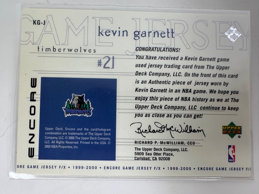 Upper Deck 1999/2000 Kevin Garnett Minnesota Timberwolves Game-Worn Jersey NBA Basketball Card [Photo 2]