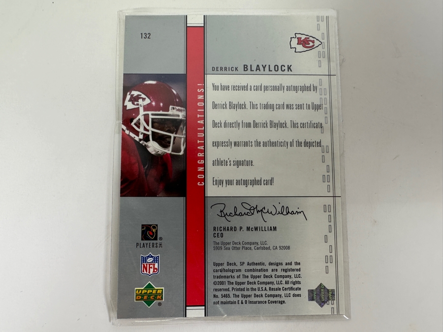 Upper Deck SP 2001 Derrick Blaylock Autographed Kansas City Chiefs Football Card Limited Edition Numbered 462 Of 440 [Photo 3]