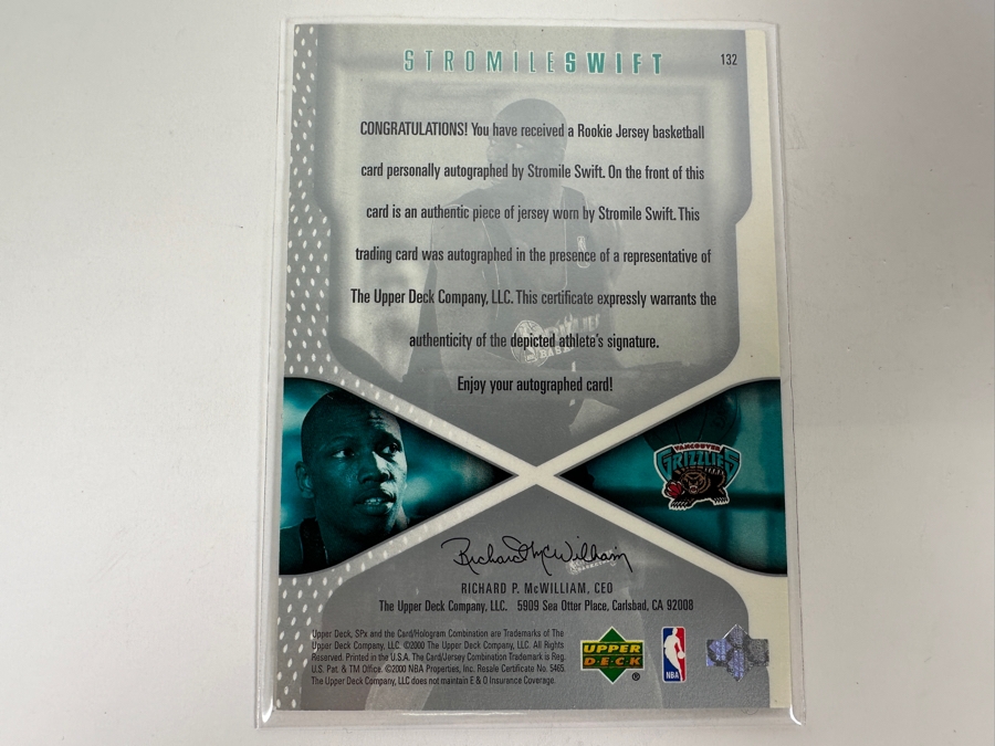 Upper Deck SP 2000 Stromile Swift Autographed Memphis Grizzlies NBA Basketball Card Limited Edition Numbered 830 Of 900 [Photo 3]