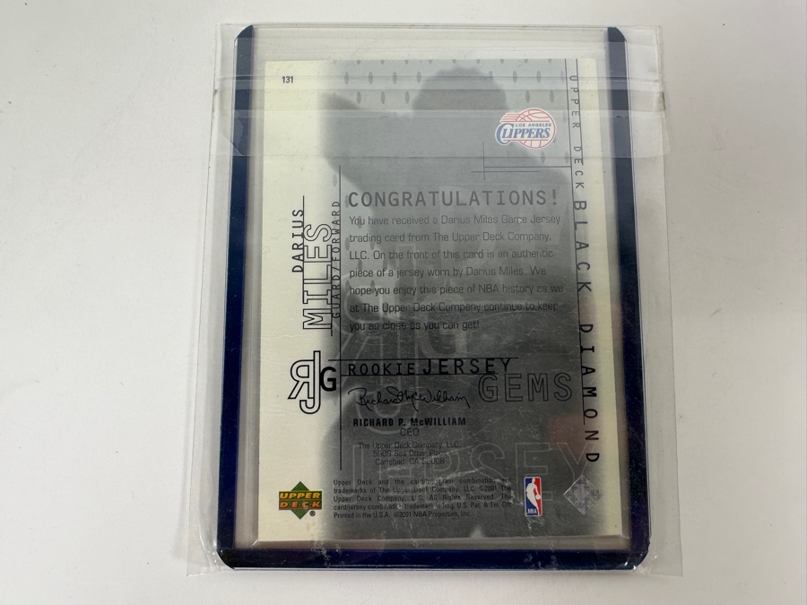 Upper Deck SP 2001 Darius Miles Rookie Black Diamond Game-Used Jersey NBA Basketball Card Limited Edition Numbered 791 Of 900 [Photo 4]