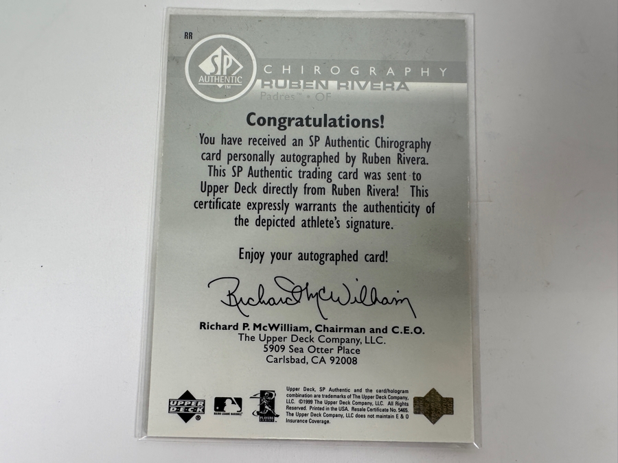 Upper Deck SP 1999 Ruben Rivera Autographed San Diego Padres Baseball Card [Photo 3]