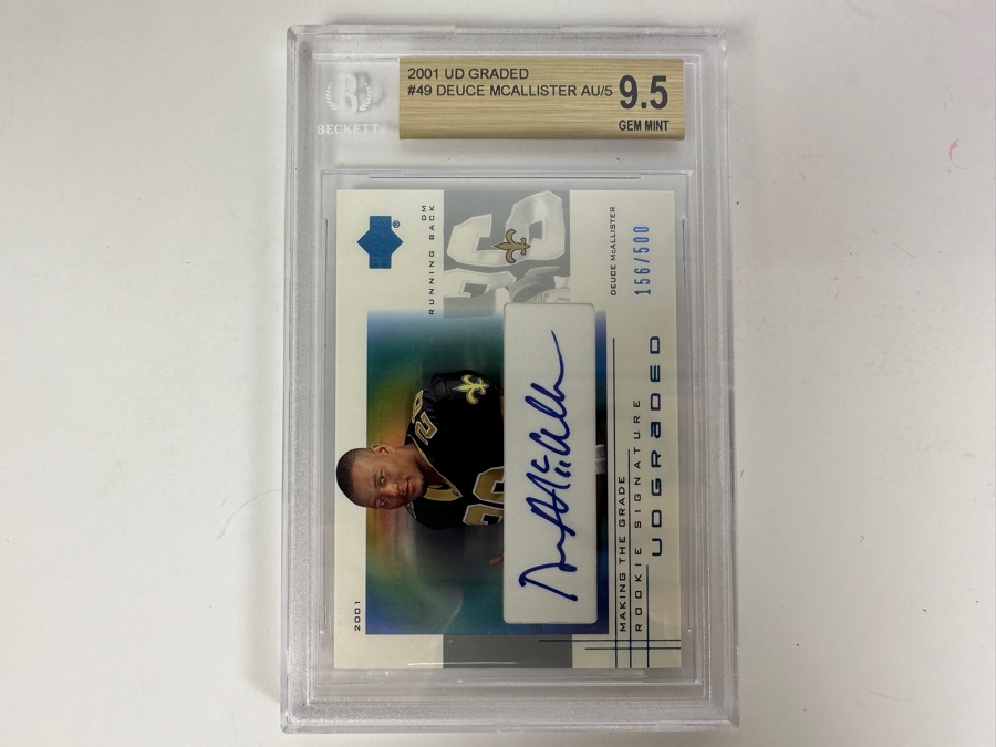 Upper Deck 2001 Deuce McAllister Autographed Rookie Football Card New Orleans Saints Limited Edition 156 OF 500 Beckett Graded 9.5 Gem Mint [Photo 2]