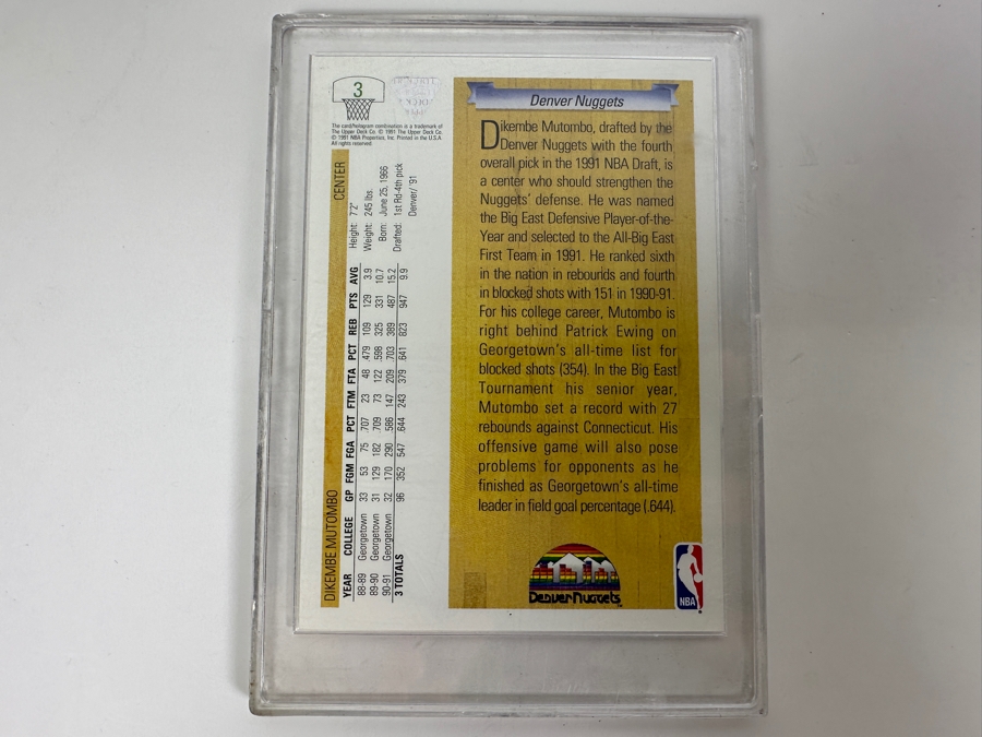 1991 Upper Deck #3 Dikembe Mutombo Rookie Denver Nuggets NBA Basketball Card [Photo 2]