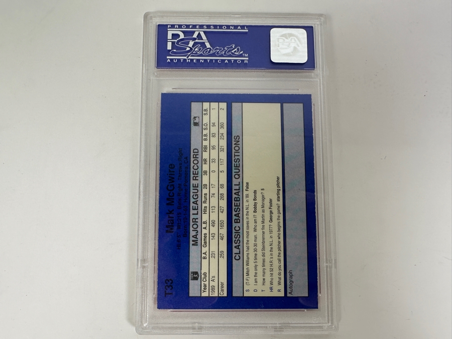 1990 Classic Mark McGwire Series II #T33 PSA Graded 8 [Photo 2]