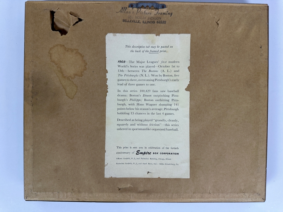Framed Print Of The 1903 First Modern Major League Baseball World's Series Game Between The Bostons And The Pittsburghs By Empire Box Corporation 10 X 8 [Photo 14]
