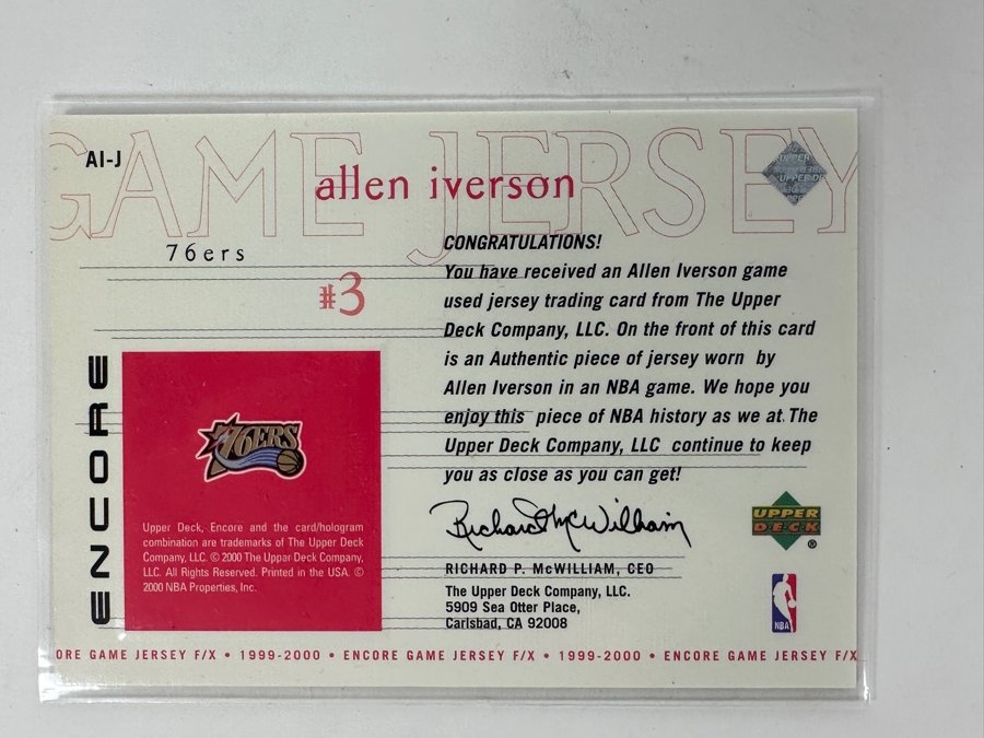 Upper Deck 1999/2000 Allen Iverson Philadelphia 76ers Game-Used Jersey NBA Basketball Card [Photo 2]