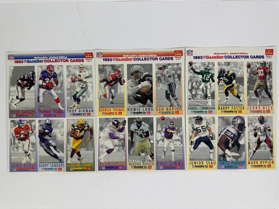 1993 McDonald's Limited Edition Game Day Collector Cards - 3 Sheets Of 6 Cards