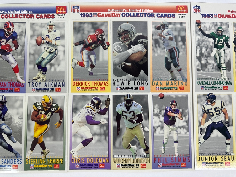 1993 McDonald's Limited Edition Game Day Collector Cards - 3 Sheets Of 6 Cards [Photo 3]