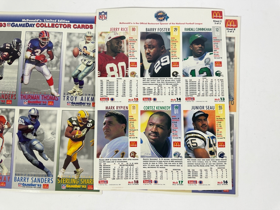 1993 McDonald's Limited Edition Game Day Collector Cards - 3 Sheets Of 6 Cards [Photo 7]