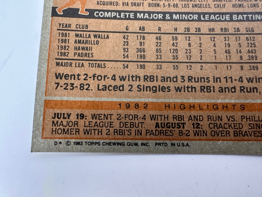 1983 Topps MLB Baseball Cards With Tony Gwynn Rookie Card - Look Up Values Of Cards In This Set [Photo 8]
