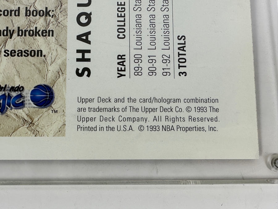 1992/93 Upper Deck Shaquille O'Neal Orlando Magic NBA Jumbo Limited Edition Card #1b In Acrylic Display Case Numbered 2,041 Of 5,000 10 X 12 [Photo 5]