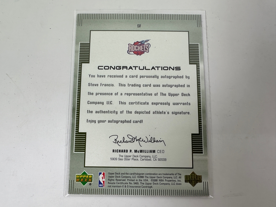 Upper Deck 2000 Gold Reserve Steve Francis Autographed NBA Basketball Card [Photo 4]