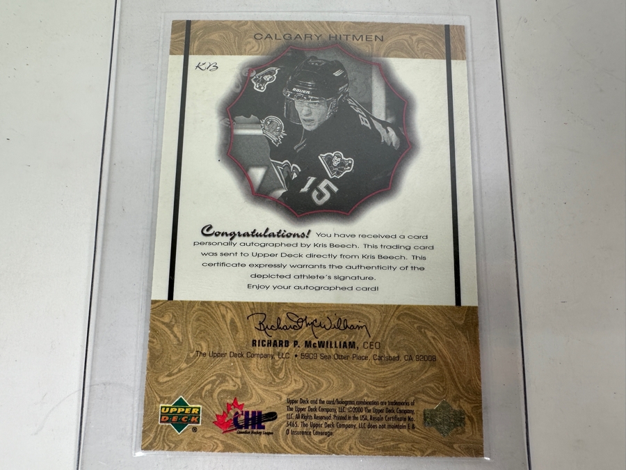 Upper Deck 2000 Prospects Kris Beech Autographed NHL Hockey Card [Photo 3]