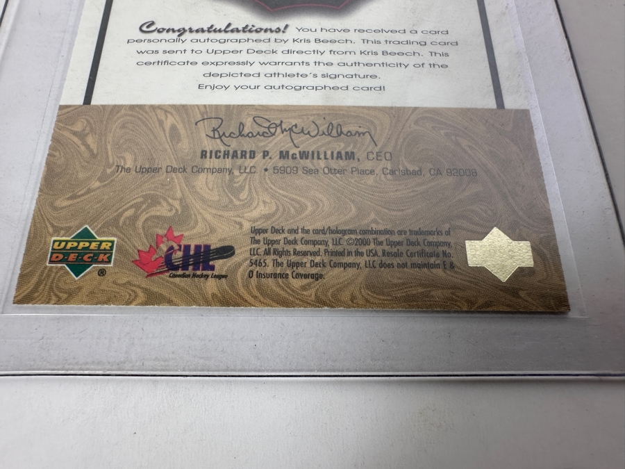 Upper Deck 2000 Prospects Kris Beech Autographed NHL Hockey Card [Photo 4]