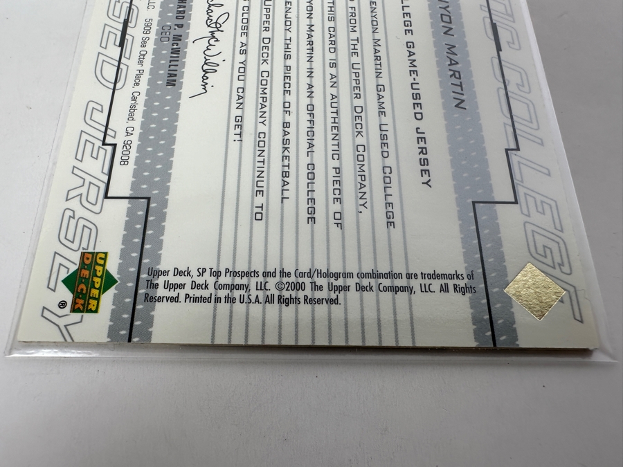 2000 Upper Deck SP Kenyon Martin Game-Used College Jersey [Photo 3]