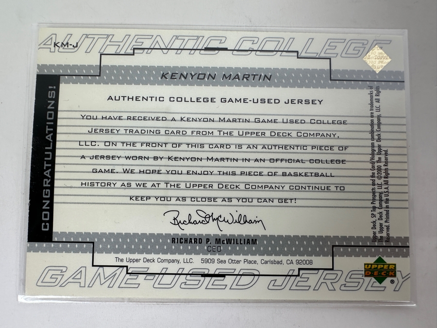 2000 Upper Deck SP Kenyon Martin Game-Used College Jersey [Photo 2]