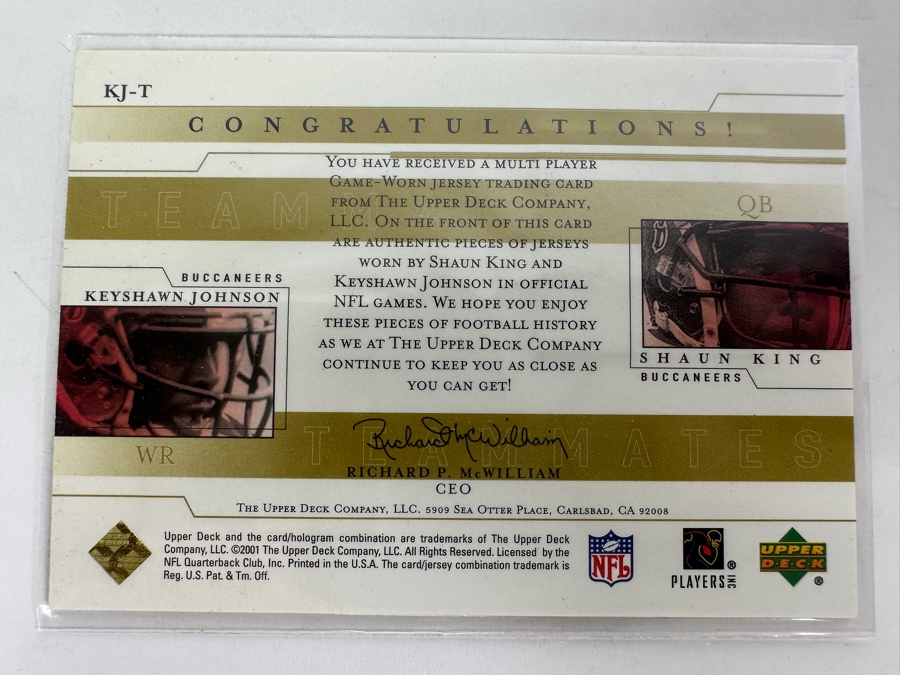 2001 Upper Deck Keyshawn Johnson & Shaun King Tampa Bay Buccaneers Game-Used Jersey NFL Football Card [Photo 2]