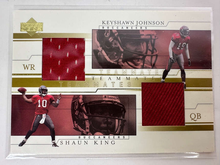 2001 Upper Deck Keyshawn Johnson & Shaun King Tampa Bay Buccaneers Game-Used Jersey NFL Football Card [Photo 1]
