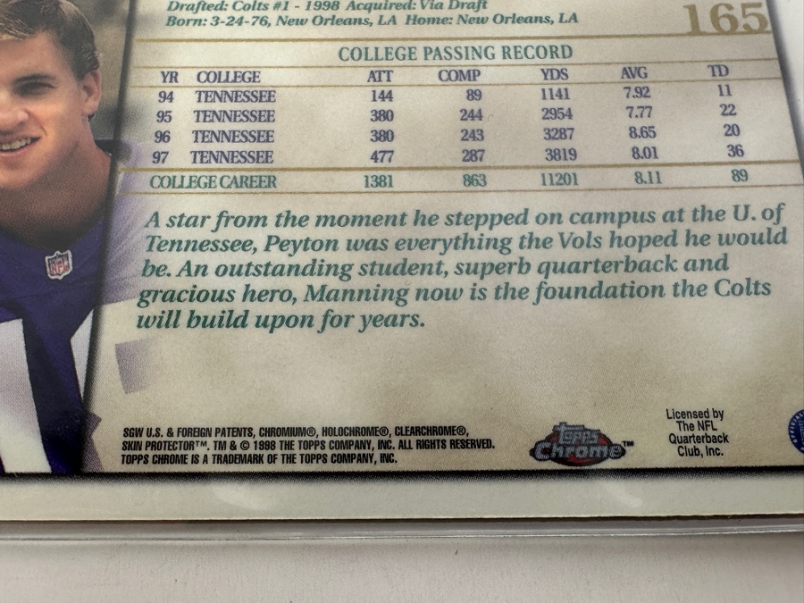 Topps Chrome 1998 Peyton Manning Rookie Card [Photo 4]